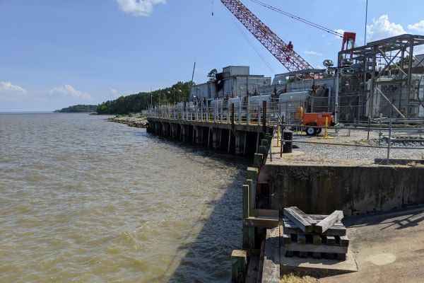 the shoreline of a power plant