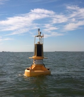 First Landing buoy with Chesapeake Bay Bridge-Tunnel in the background